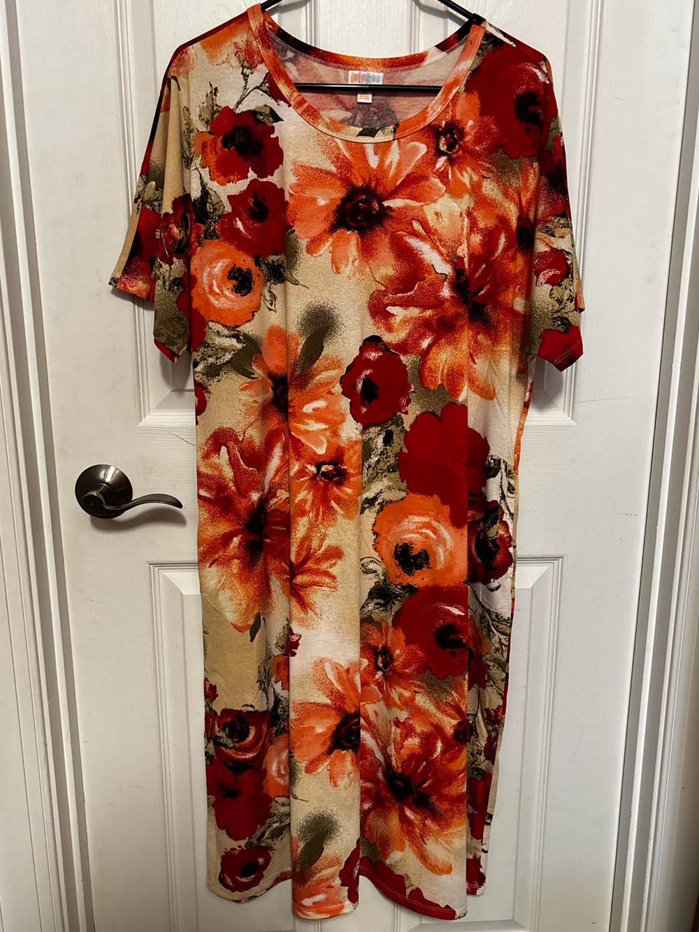 Lularoe Like New 3XL Marly Midi Dress Shades of Browns Reds Beige Pink Floral